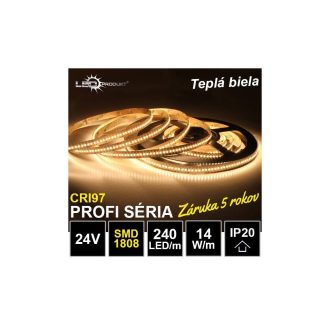 5m PROFI LED pásik 240LED/m SMD1808 14W/m teplá biela CRI97 IP20 24V