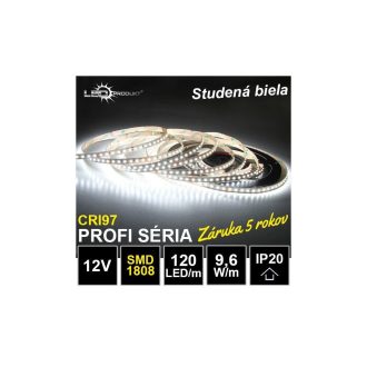 5m PROFI LED pásik 120LED/m SMD1808 9,6W/m studená biela CRI97 IP20 12V