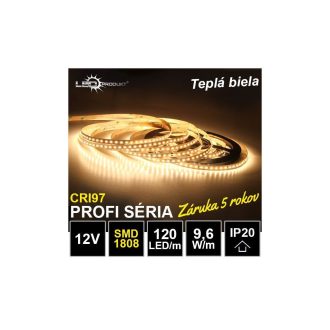 5m PROFI LED pásik 120LED/m SMD1808 9,6W/m teplá biela CRI97 IP20 12V