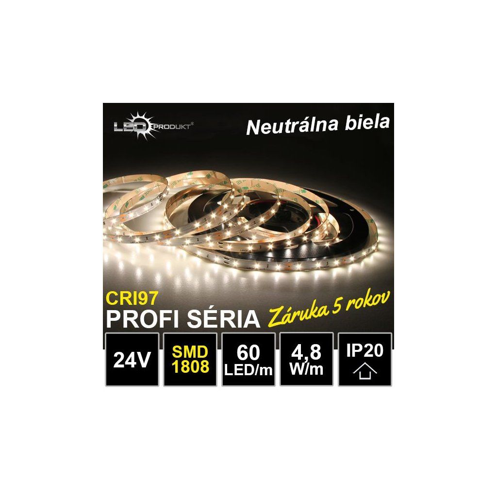 5m PROFI LED pásik 60LED/m SMD1808 4,8W/m neutrálna biela CRI97 IP20 24V