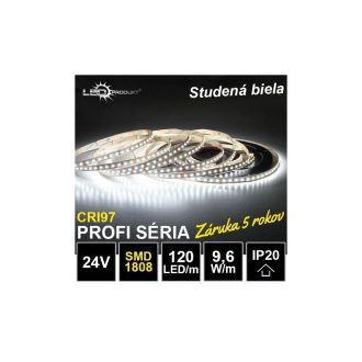 5m PROFI LED pásik 120LED/m SMD1808 9,6W/m studená biela CRI97 IP20 24V