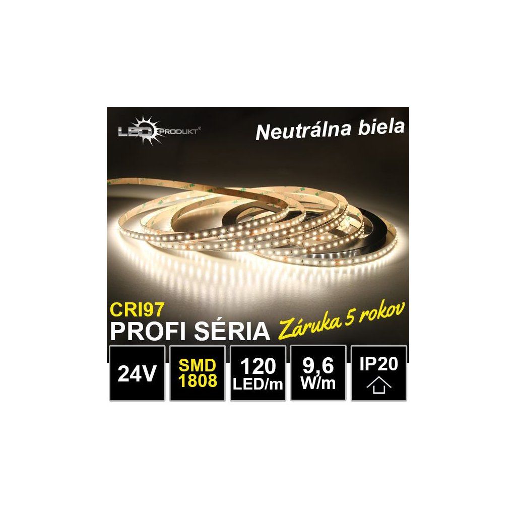 5m PROFI LED pásik 120LED/m SMD1808 9,6W/m neutrálna biela CRI97 IP20 24V