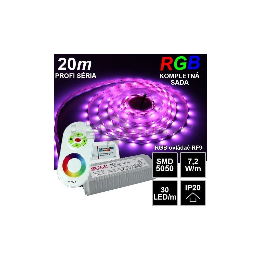 20m PROFI LED pásik SMD5050 RGB 30LED/m, IP20, 24V, RF9 - Kompletná sada