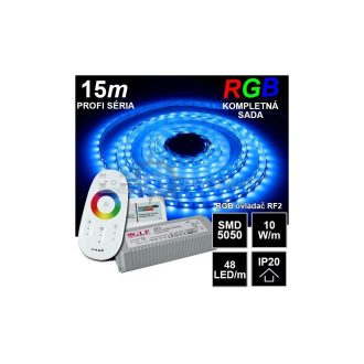 15m PROFI LED pásik SMD5050 RGB 48LED/m, IP20, 24V, RF2 - Kompletná sada