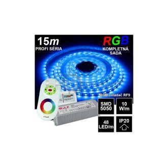 15m PROFI LED pásik SMD5050 RGB 48LED/m, IP20, 24V, RF9 - Kompletná sada