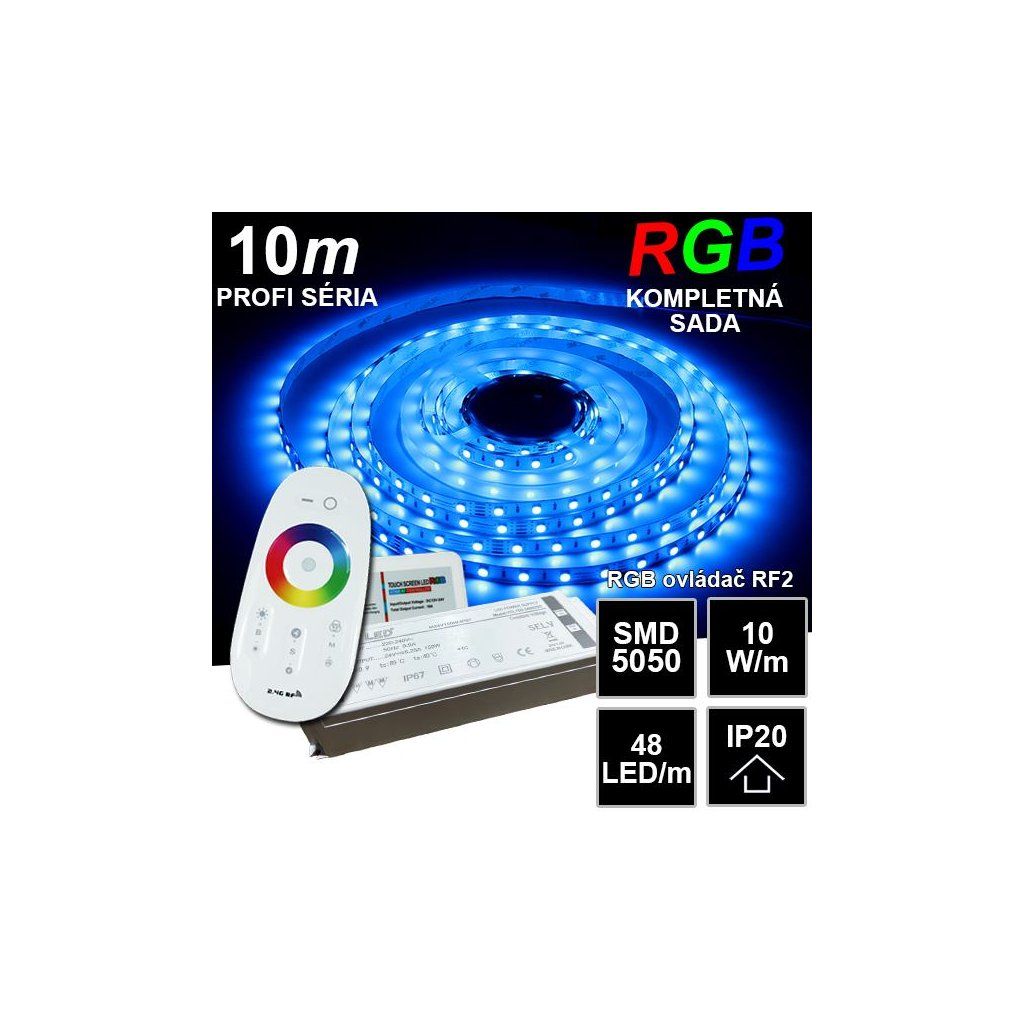 10m PROFI LED pásik SMD5050 RGB 48LED/m, IP20, 24V, RF2 - Kompletná sada