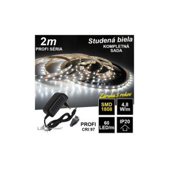 2m PROFI SMD1808 60LED/m IP20 studená b. - KOMPLETNÁ SADA
