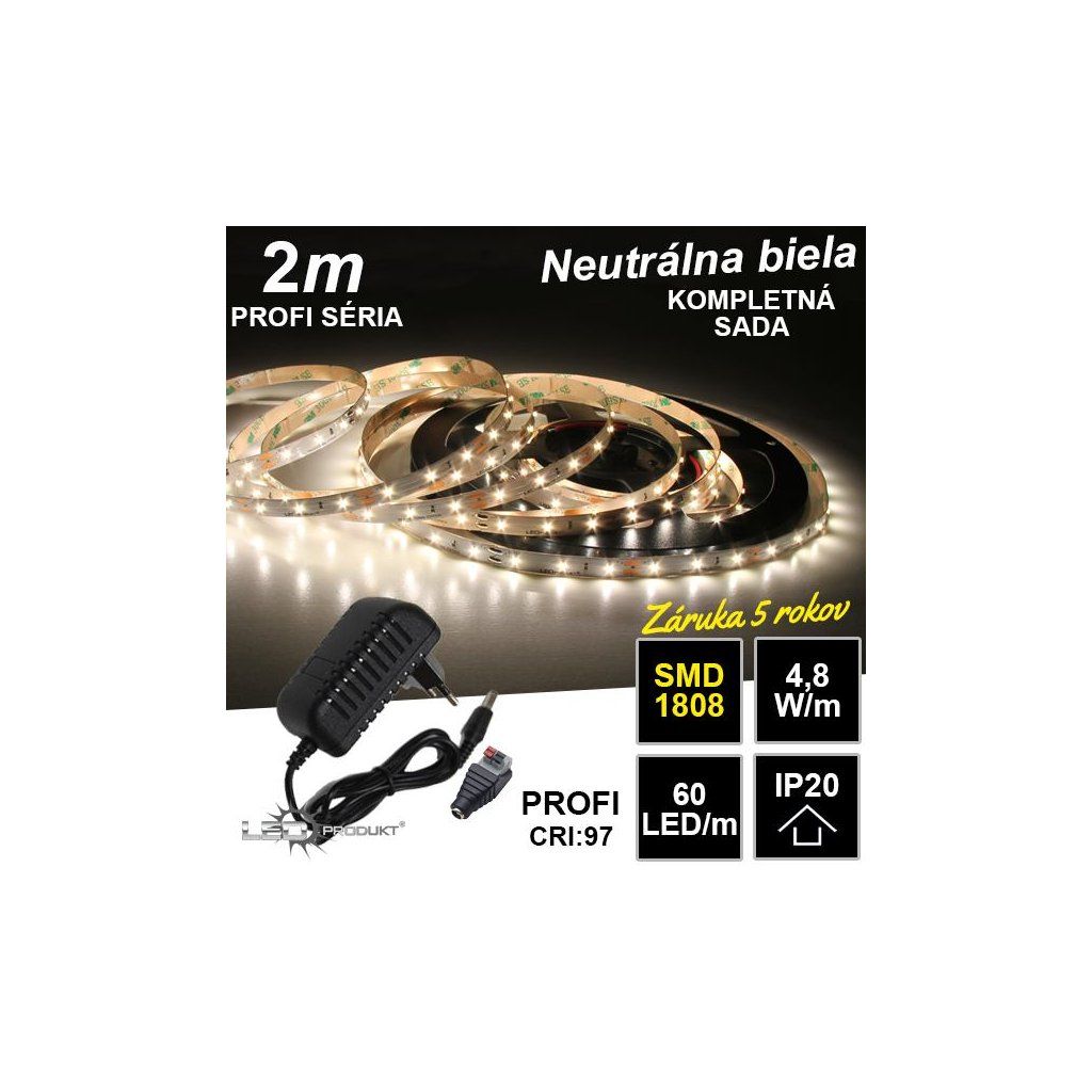 2m PROFI SMD1808 60LED/m IP20 neutrálna b. - KOMPLETNÁ SADA