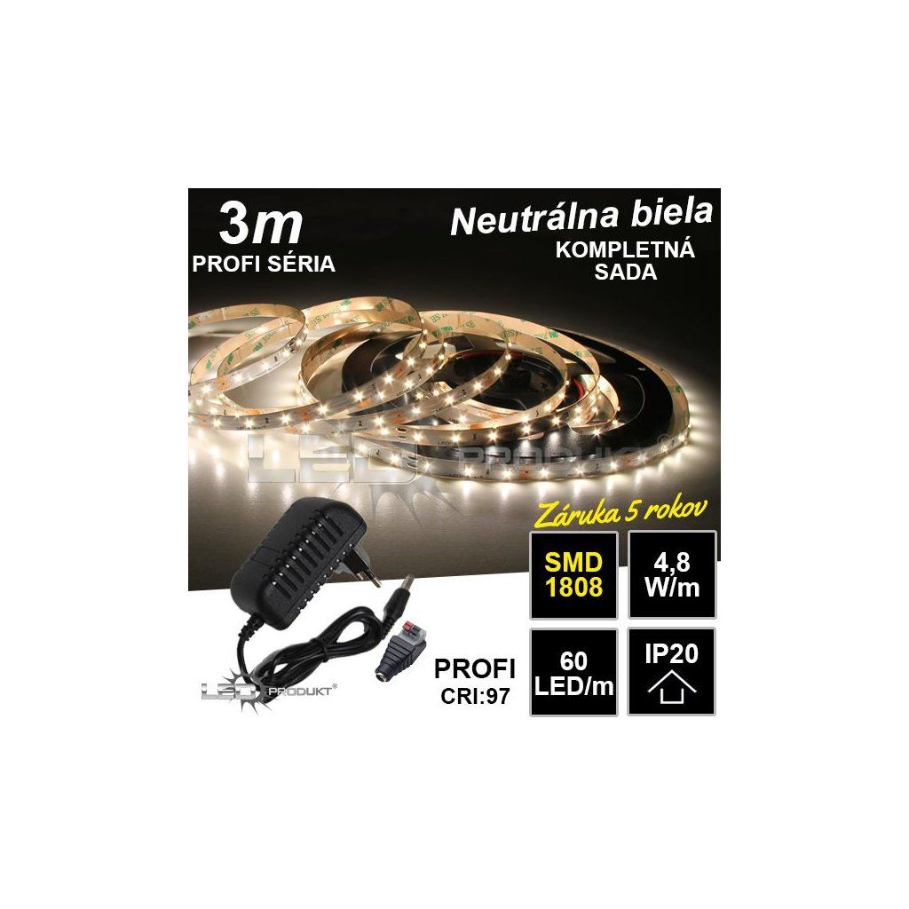 3m PROFI SMD1808 60LED/m IP20 neutrálna b. - KOMPLETNÁ SADA