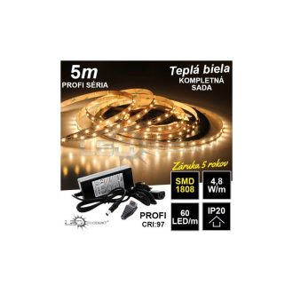 5m PROFI SMD1808 60LED/m IP20 teplá b. - KOMPLETNÁ SADA