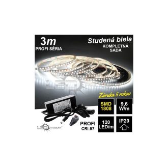 3m PROFI SMD1808 120LED/m IP20 studená b. - KOMPLETNÁ SADA