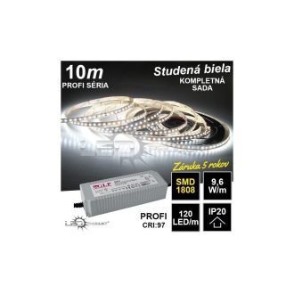 10m PROFI SMD1808 120LED/m IP20 studená b. - KOMPLETNÁ SADA