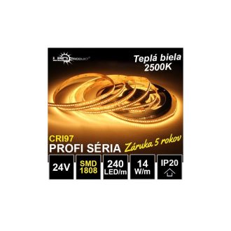 5m PROFI LED pásik 240LED/m SMD1808 14W/m teplá biela 2500K CRI97 IP20 24V