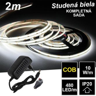 2m PROFI COB 480LED/m 10W/m IP20 12V studená b. - KOMPLETNÁ SADA