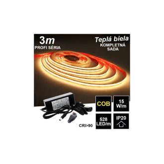 3m PROFI COB 15W/m 528LED/m IP20 24V teplá b. - KOMPLETNÁ SADA