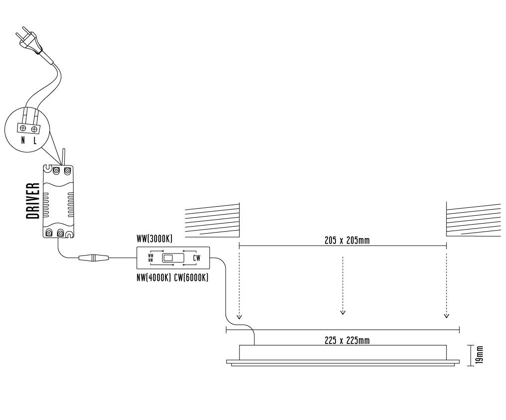 LED vsadený panel 18W / PS / SMD / CCT / WH - LPL234 – Obrázok 2