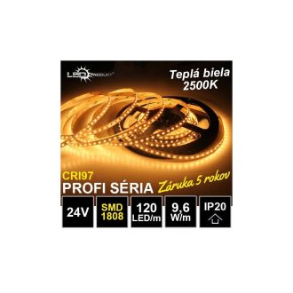 5m PROFI LED pásik 120LED/m SMD1808 9,6W/m teplá biela 2500K CRI97 IP20 24V