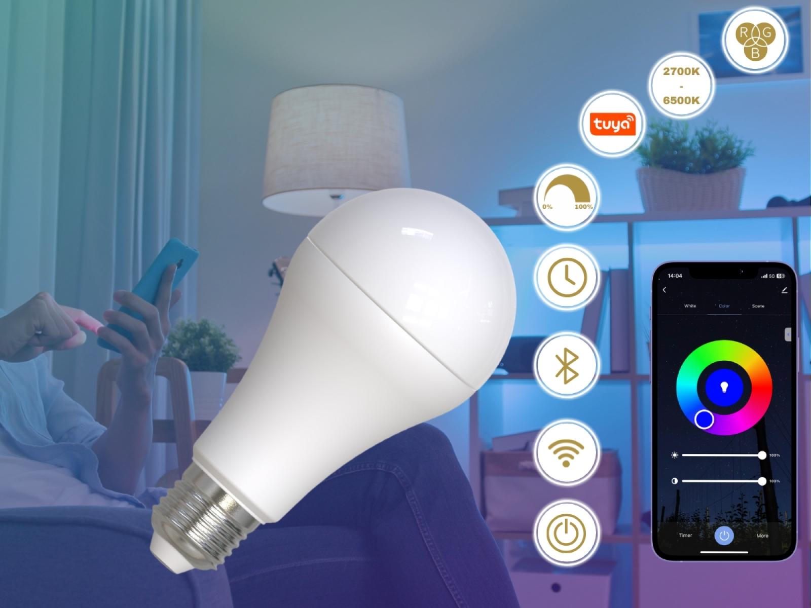 LED žiarovka WIFI 15W - A60 / E27 / CCT + RGB - ZLS535W – Obrázok 9